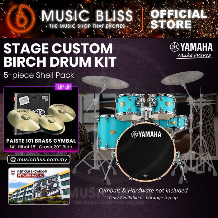 Yamaha Stage Custom Birch Shell Pack with Cymbal Set and Hardware Pack - 22" Kick - Matte Surf Green