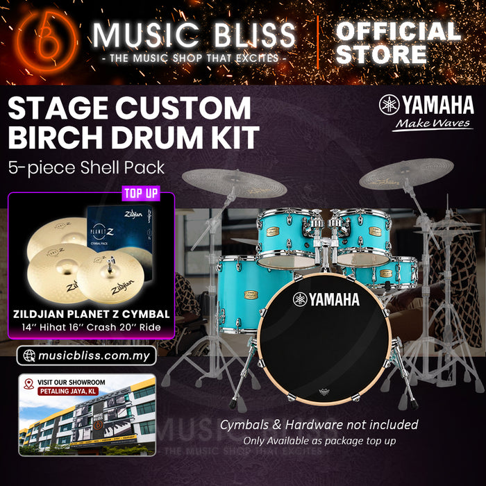 Yamaha Stage Custom Birch Shell Pack with Cymbal Set and Hardware Pack - 22" Kick - Matte Surf Green