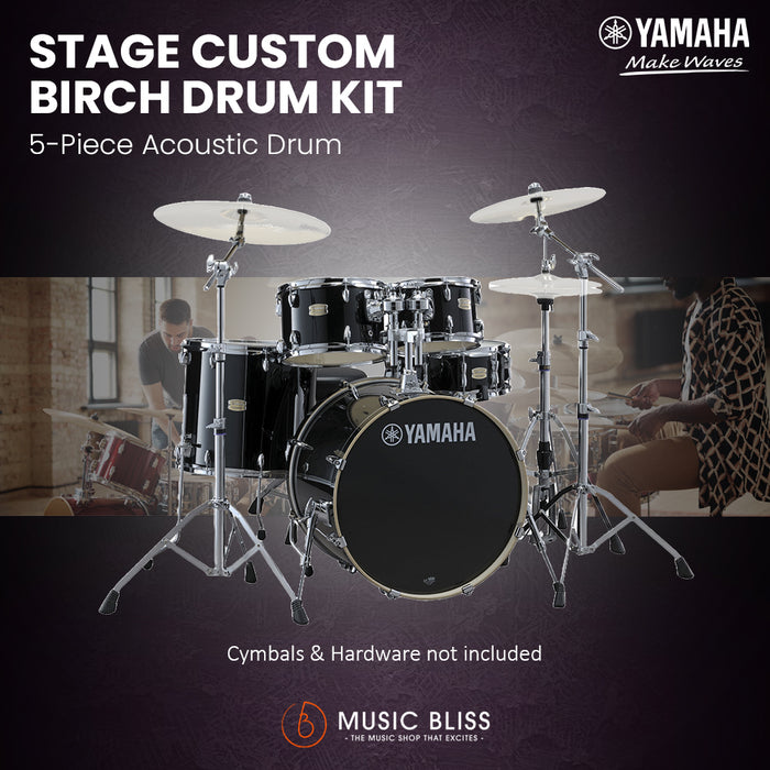 Yamaha Stage Custom Birch Shell Pack with Cymbal Set and Hardware Pack - 22" Kick - Raven Black