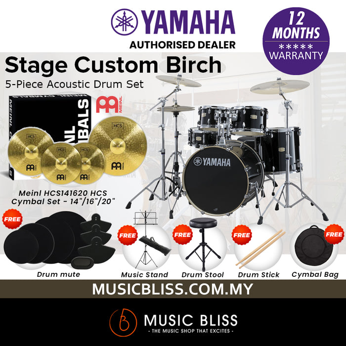 Yamaha Stage Custom Birch Shell Pack with Cymbal Set and Hardware Pack - 22" Kick - Raven Black