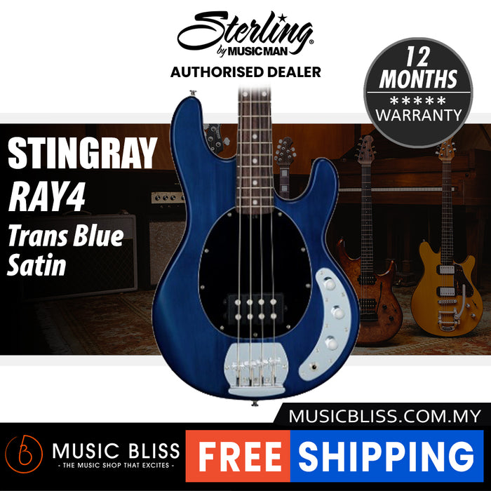 Sterling By Music Man StingRay RAY4 Electric Bass Guitar - Trans Blue Satin