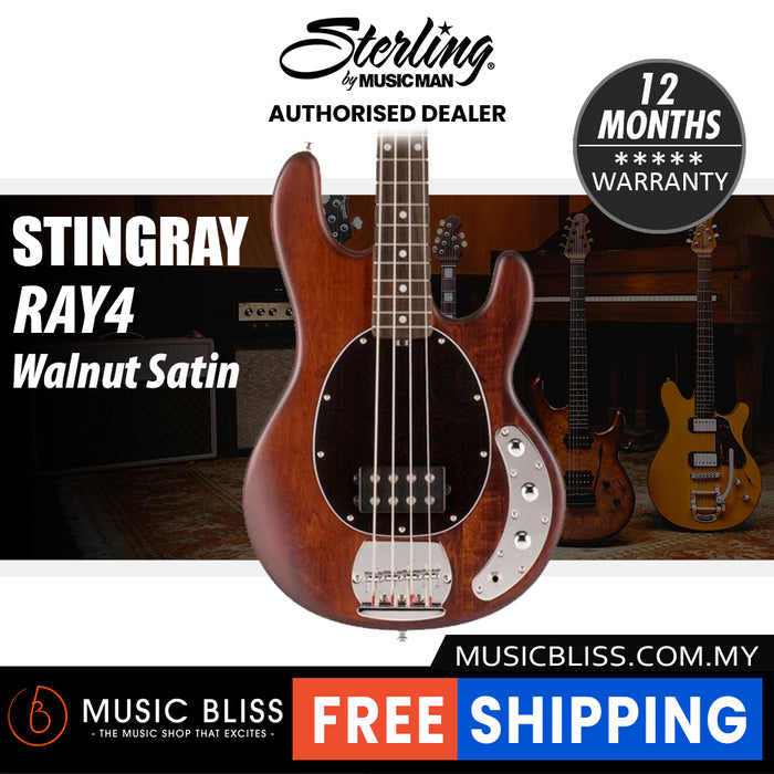 Sterling By Music Man StingRay RAY4 Electric Bass Guitar - Walnut Satin