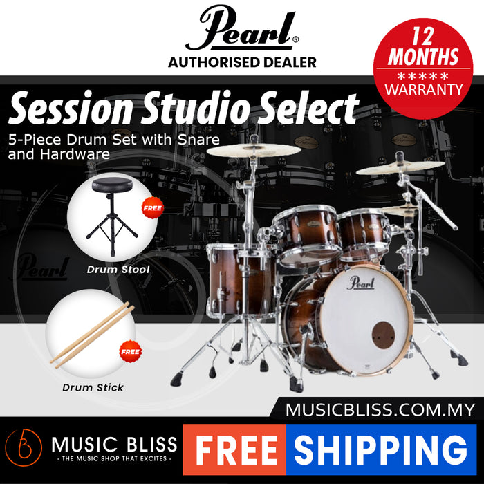 Pearl Session Studio Select 4-Piece Drum Set with Snare and Hardware, Drumstick and Throne - 22 Inch Bass Drum - Gloss Barnwood