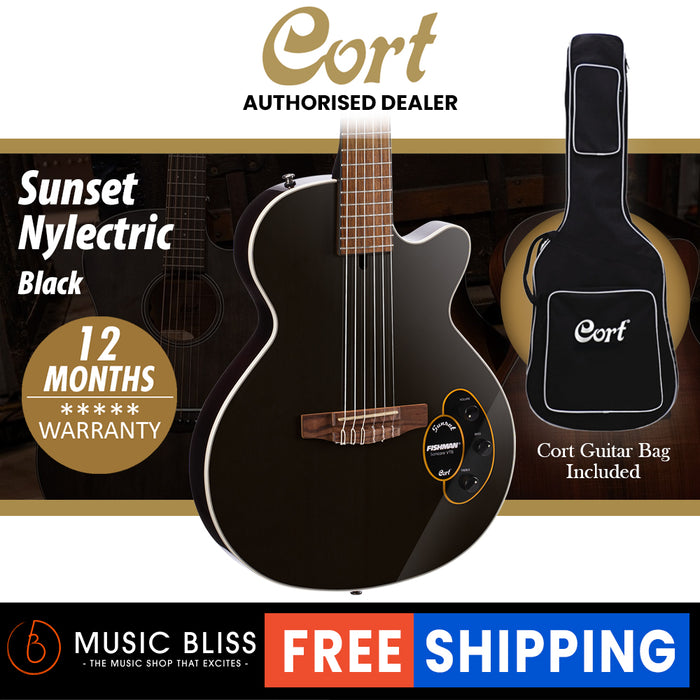Cort Sunset Nylectric Electric Guitar with Bag - Black - Music Bliss Malaysia