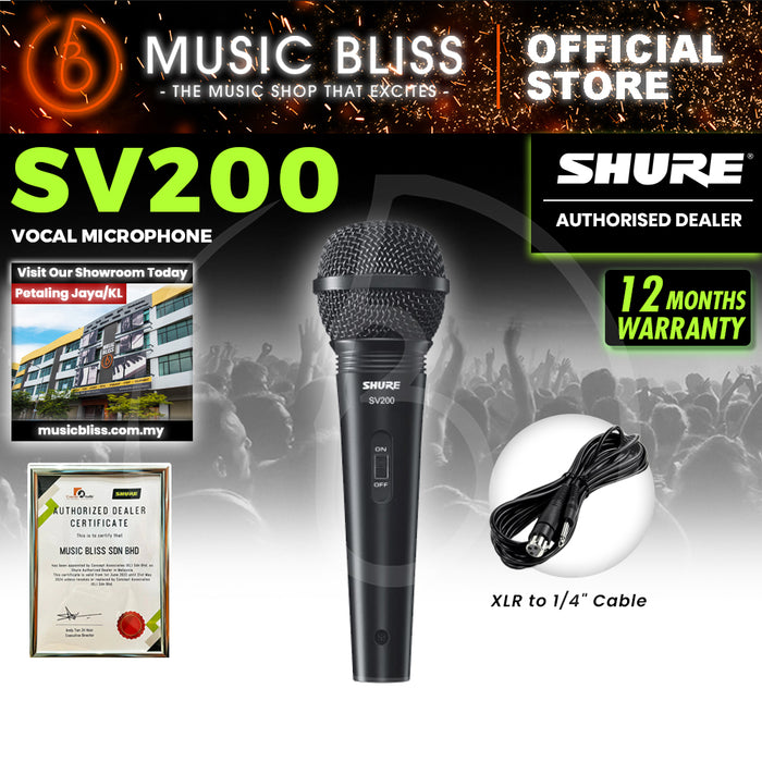 Shure SV200 Dynamic Vocal Microphone with XLR to QTR Cable, 6.3 mm