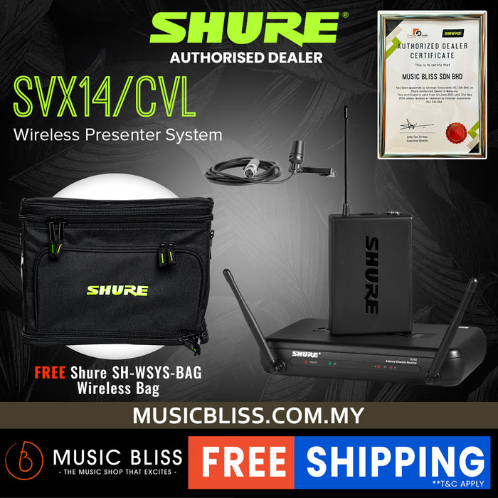 Shure SVX14/CVL Wireless Presenter System , SVX4 Diversity Receiver, SVX1 Bodypack Transmitter & CVL Centraverse Lavalier Condenser Microphone