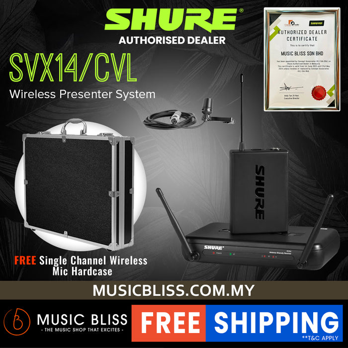 Shure SVX14/CVL Wireless Presenter System , SVX4 Diversity Receiver, SVX1 Bodypack Transmitter & CVL Centraverse Lavalier Condenser Microphone