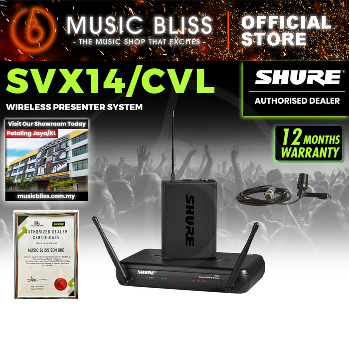 Shure SVX14/CVL Wireless Presenter System , SVX4 Diversity Receiver, SVX1 Bodypack Transmitter & CVL Centraverse Lavalier Condenser Microphone