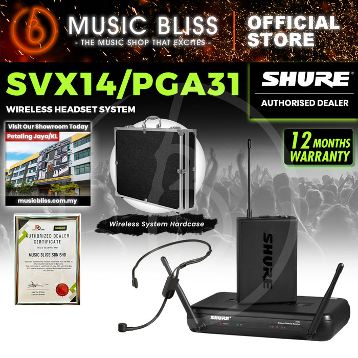 Shure SVX14/PGA31 Headworn Wireless Microphone System, SVX4 Diversity Receiver, SVX1 Bodypack Transmitter & PGA31 Headset Microphone