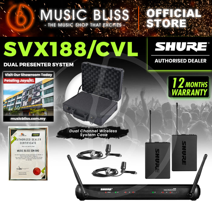 Shure SVX188/CVL Dual Lavalier Wireless Microphone System, SVX88 Dual Diversity Receiver, SVX1 Bodypack Transmitter & CVL Centraverse Lavalier Condenser Microphone