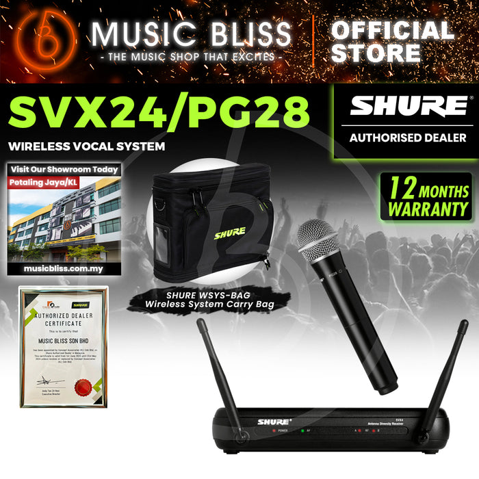 Shure SVX24/PG28 Handheld Wireless Microphone System, SVX4 Diversity Receiver, SVX2 Handheld Transmitter & PG28 Microphone