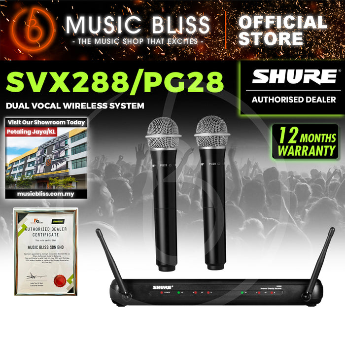 Shure SVX288/PG28 Dual Handheld Wireless Microphone System, SVX88 Dual Diversity Receiver & Dual PG28 Handheld Microphone