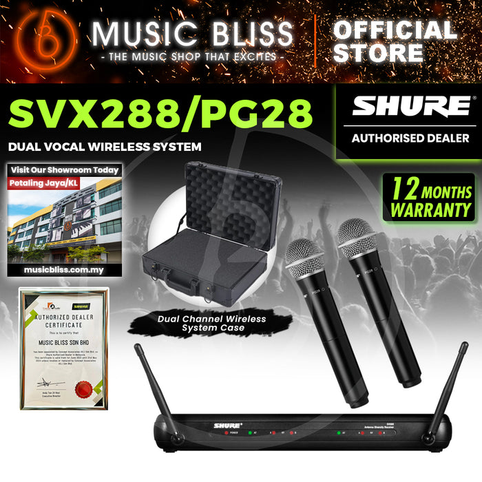 Shure SVX288/PG28 Dual Handheld Wireless Microphone System, SVX88 Dual Diversity Receiver & Dual PG28 Handheld Microphone