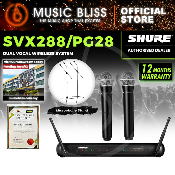Shure SVX288/PG28 Dual Handheld Wireless Microphone System, SVX88 Dual Diversity Receiver & Dual PG28 Handheld Microphone