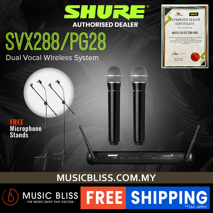 Shure SVX288/PG28 Dual Handheld Wireless Microphone System, SVX88 Dual Diversity Receiver & Dual PG28 Handheld Microphone