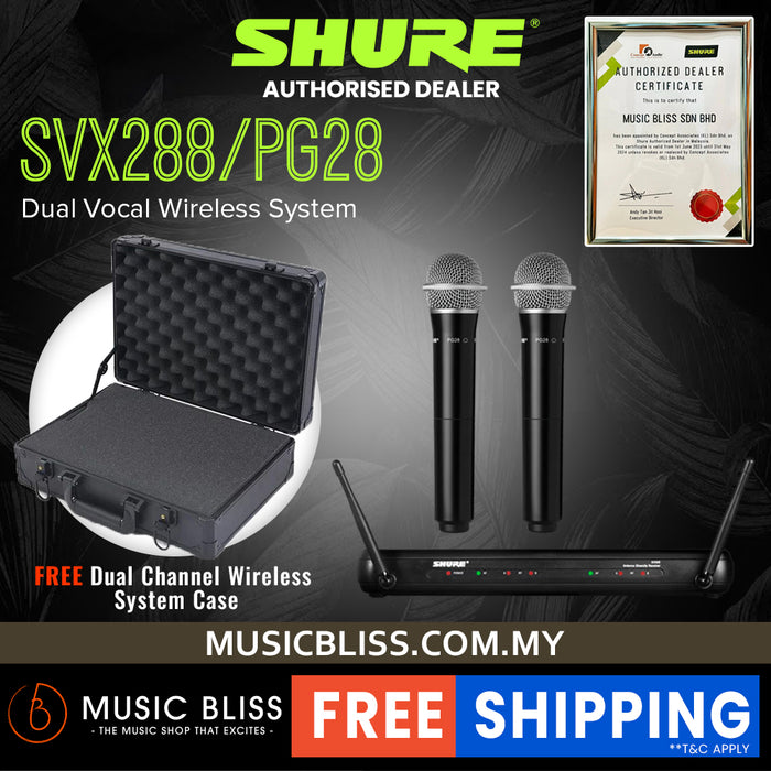 Shure SVX288/PG28 Dual Handheld Wireless Microphone System, SVX88 Dual Diversity Receiver & Dual PG28 Handheld Microphone