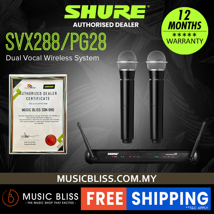 Shure SVX288/PG28 Dual Handheld Wireless Microphone System, SVX88 Dual Diversity Receiver & Dual PG28 Handheld Microphone