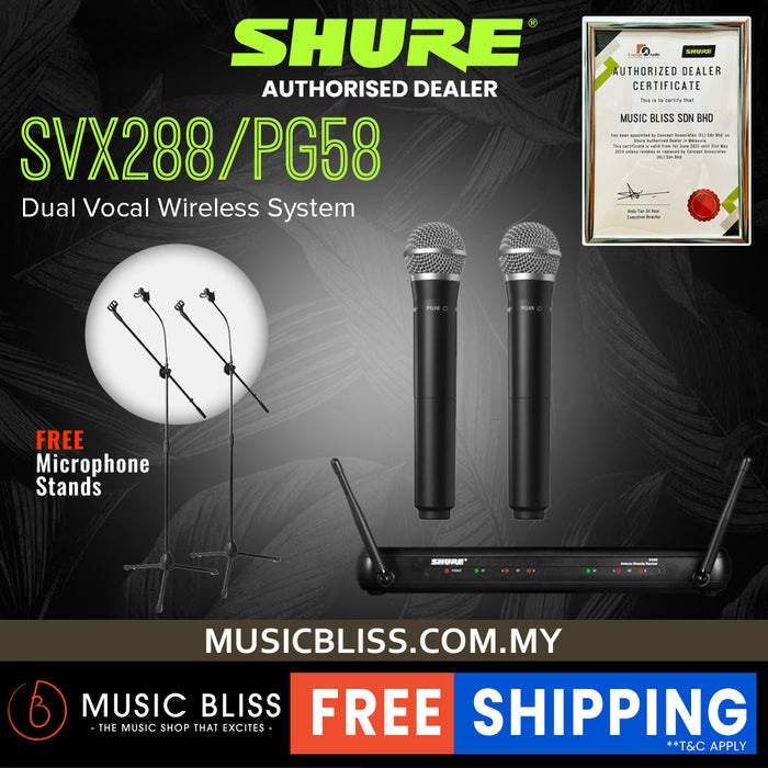 Shure SVX288/PG58 Dual Vocal Wireless System, SVX88 Dual Diversity Receiver & Dual PG58 Handheld Microphone