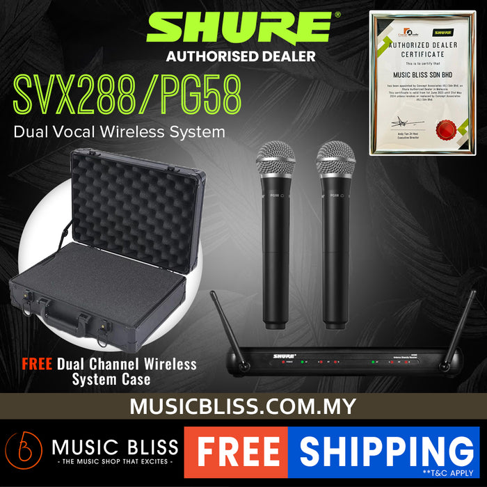 Shure SVX288/PG58 Dual Vocal Wireless System, SVX88 Dual Diversity Receiver & Dual PG58 Handheld Microphone