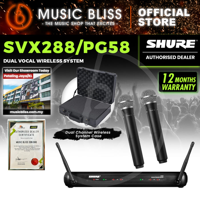 Shure SVX288/PG58 Dual Vocal Wireless System, SVX88 Dual Diversity Receiver & Dual PG58 Handheld Microphone
