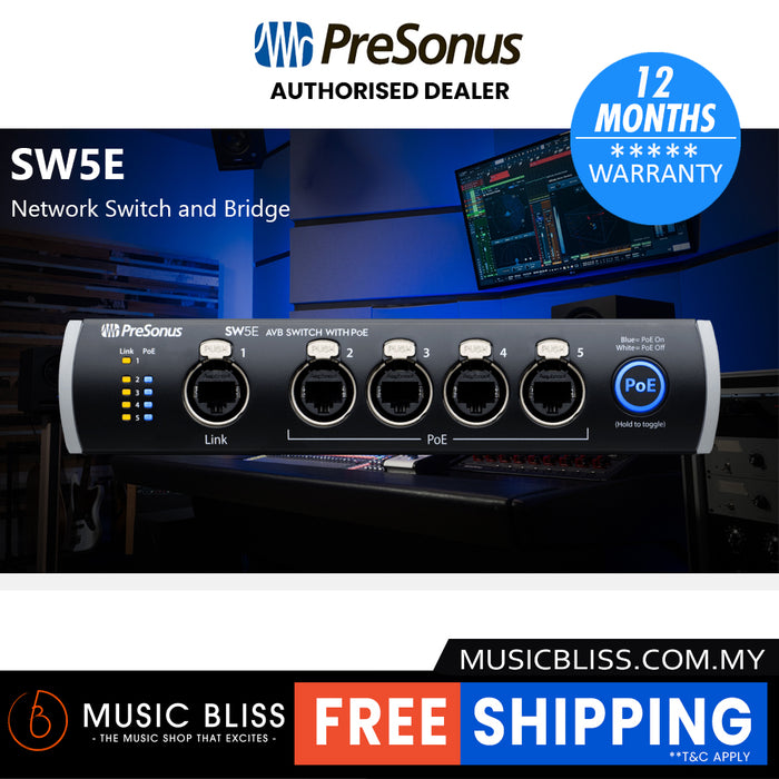 PreSonus SW5E 5-port Audio Video Bridging Switch with PoE