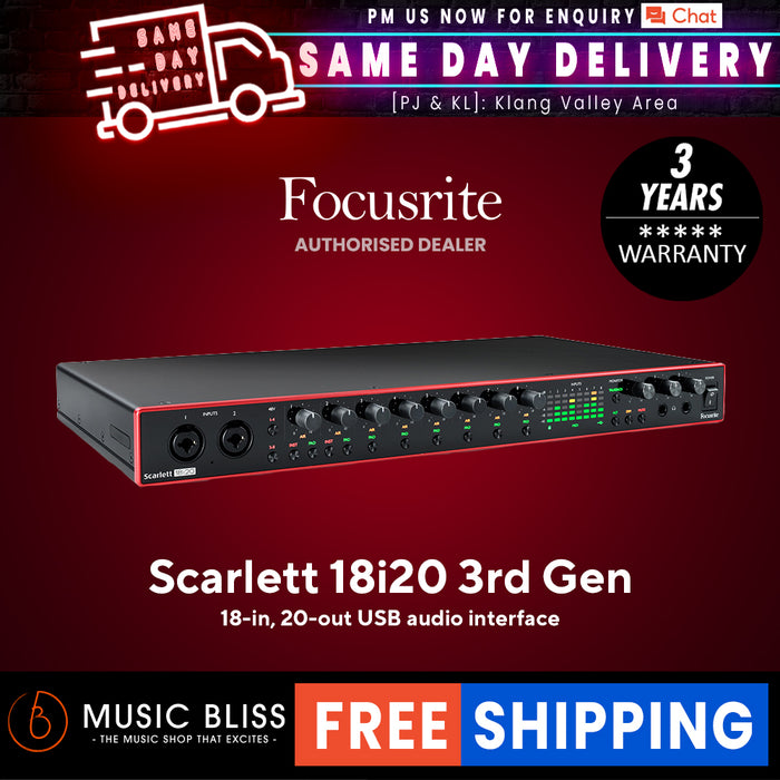 Focusrite Scarlett 18i20 3rd Gen USB Audio Interface - Music Bliss Malaysia