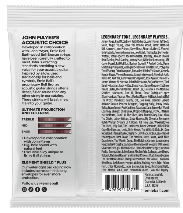 Ernie Ball 2346 Earthwood Bell Bronze Medium Light Acoustic Guitar Strings