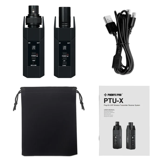 Phenyx Pro PTU-X Plug-on XLR Wireless Transmitter Receiver System w/ 16 UHF Frequencies