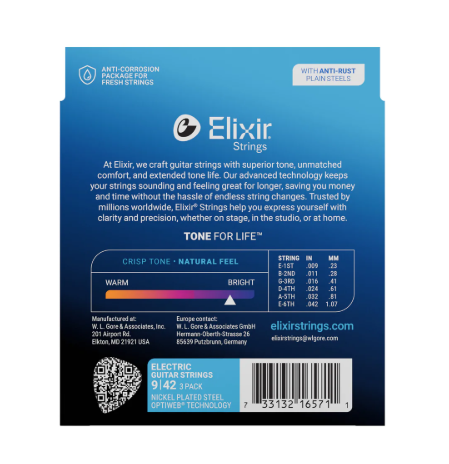 Elixir 16571 Optiweb Electric Guitar Strings, Super Light, 9-42, 3-Pack