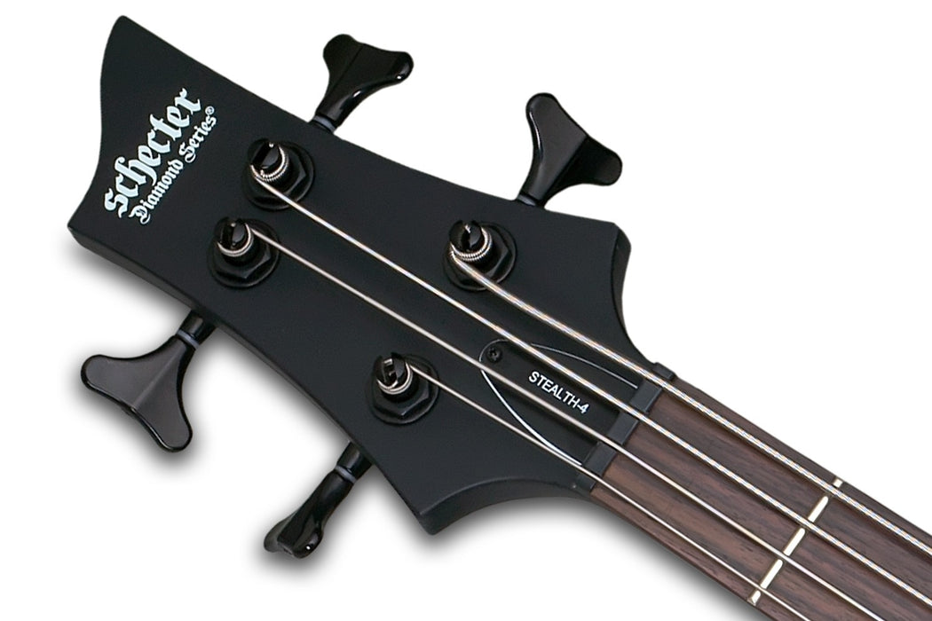 Schecter Stiletto Stealth-4 Left-Handed Electric Bass Guitar - Satin Black