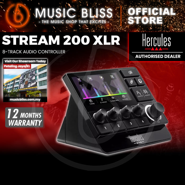 Hercules DJ Stream 200 XLR, Pro Audio Mixer for Advanced Content Creators, Streaming, and Gaming, with XLR Mic Pre-Amp, LCD Screen, 4 Actions Buttons and Customizable Interface. Compatible with PC