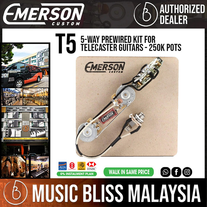 Emerson Custom 5-way Prewired Kit for Telecaster Guitars - 250k Pots - Music Bliss Malaysia