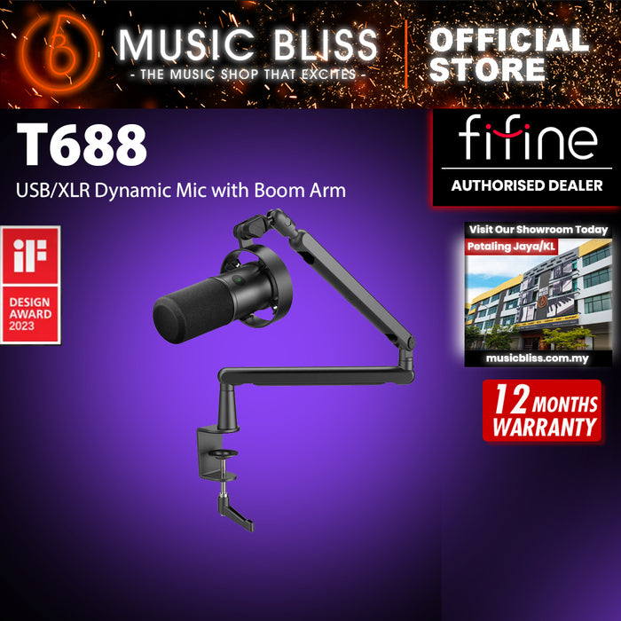 FIFINE T688 Podcast Microphone Kit, USB/XLR Dynamic Microphone with Boom Arm for PC/XLR Mixer, Gaming Mic with Mute Button, Headphone Jack for Vocal, Voice-Over, Streaming, Music Recording