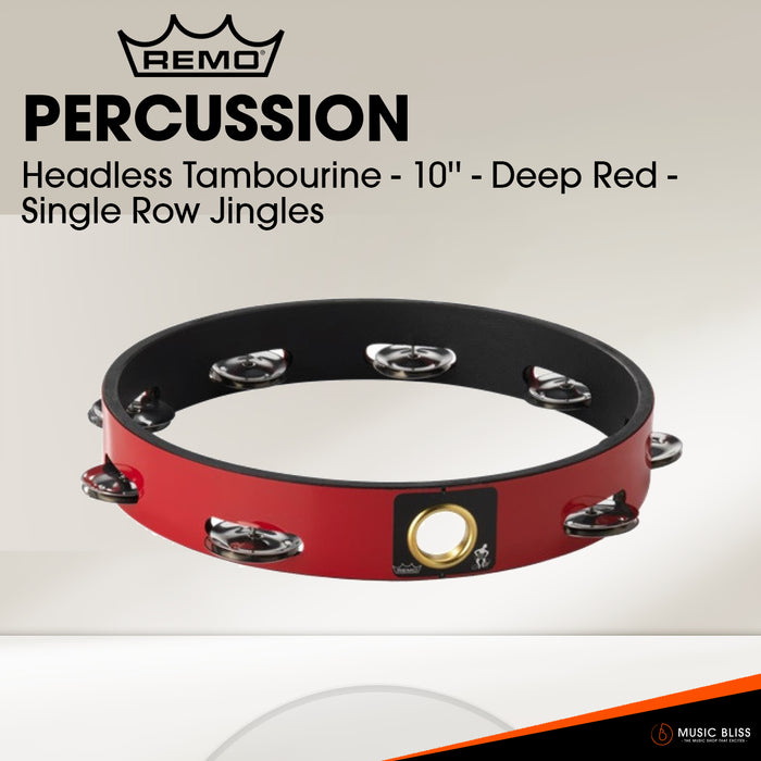 Remo Headless Tambourine - 10'' - Deep Red - Single Row Jingles