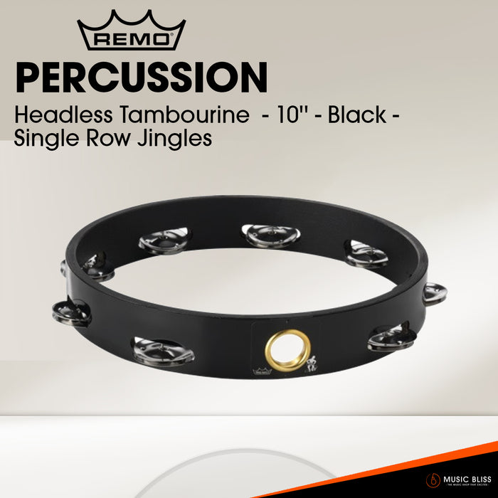 Remo Headless Tambourine  - 10'' - Black - Single Row Jingles