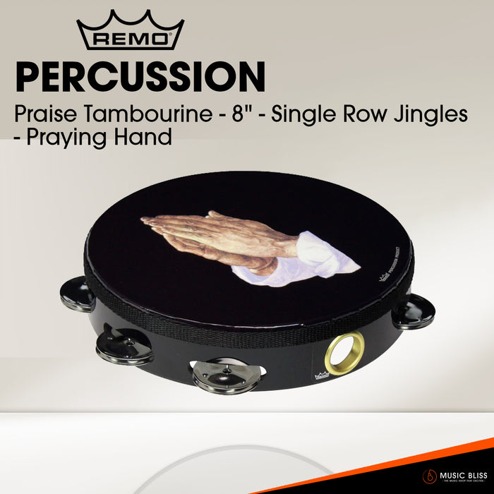 Remo Praise Tambourine - 8" - Single Row Jingles - Praying Hand