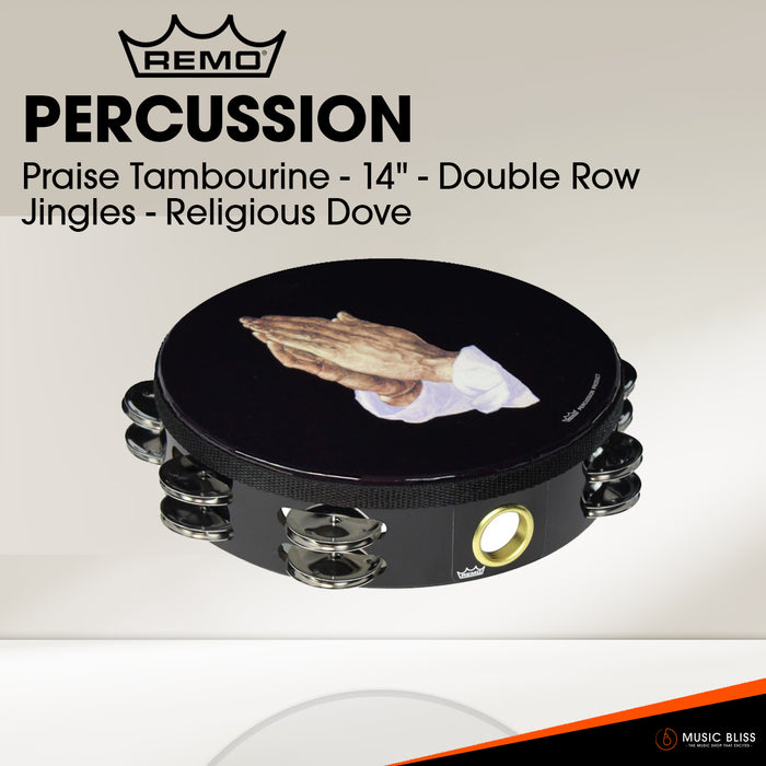 Remo Praise Tambourine - 8" - Double Row Jingles - Praying Hands