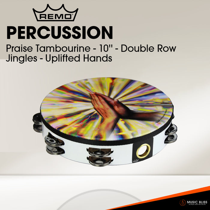 Remo Praise Tambourine - 10'' - Double Row Jingles - Uplifted Hands