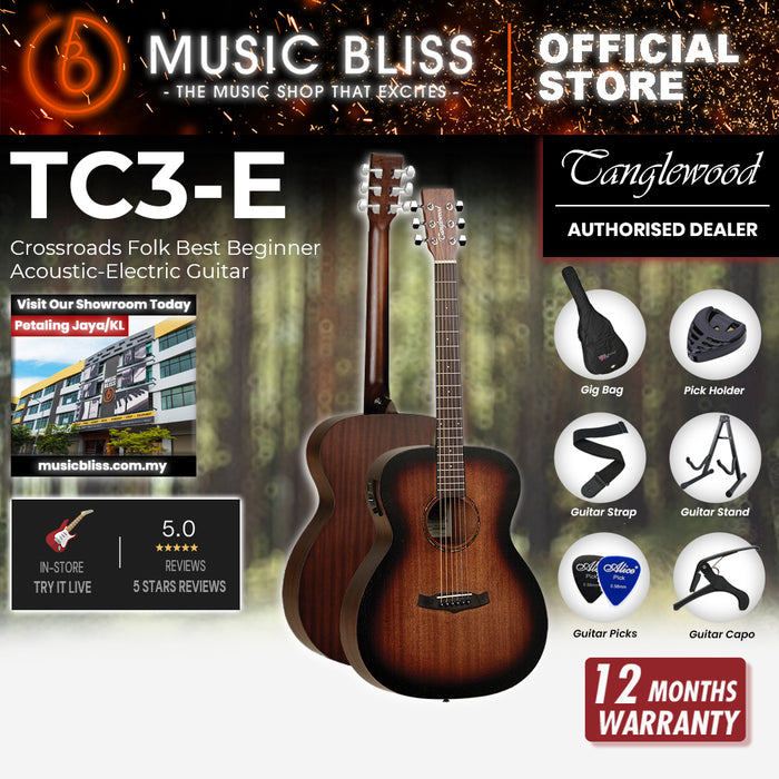 Tanglewood TC3 E Crossroads Folk Best Beginner Acoustic-Electric Guitar