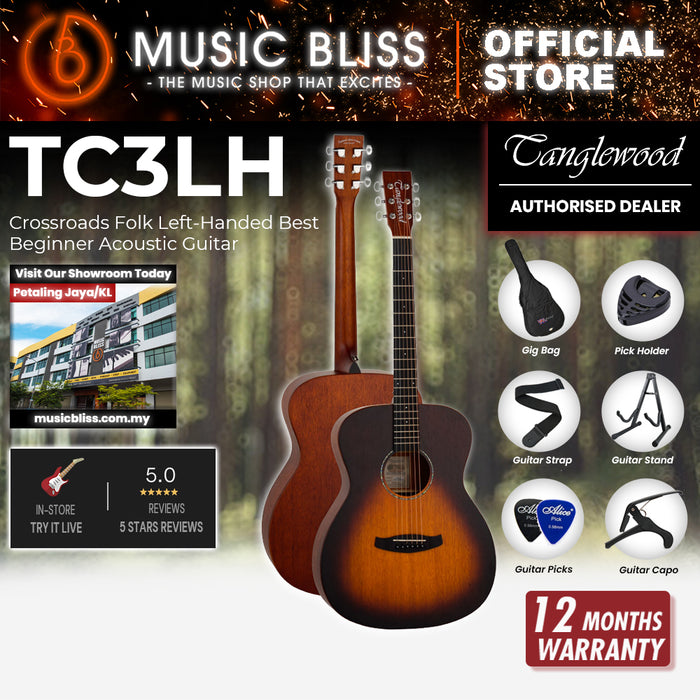 Tanglewood TC3 LH Crossroads Folk Left-Handed Best Beginner Acoustic Guitar for Starters