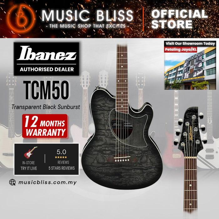 Ibanez Talman TCM50 Acoustic-Electric Guitar - Transparent Black Sunburst