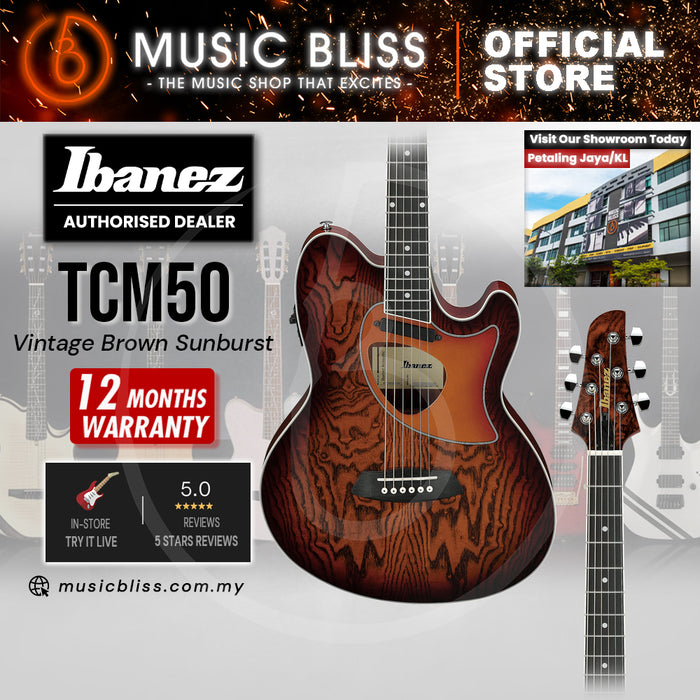 Ibanez Talman TCM50 Acoustic-Electric Guitar - Vintage Brown Sunburst
