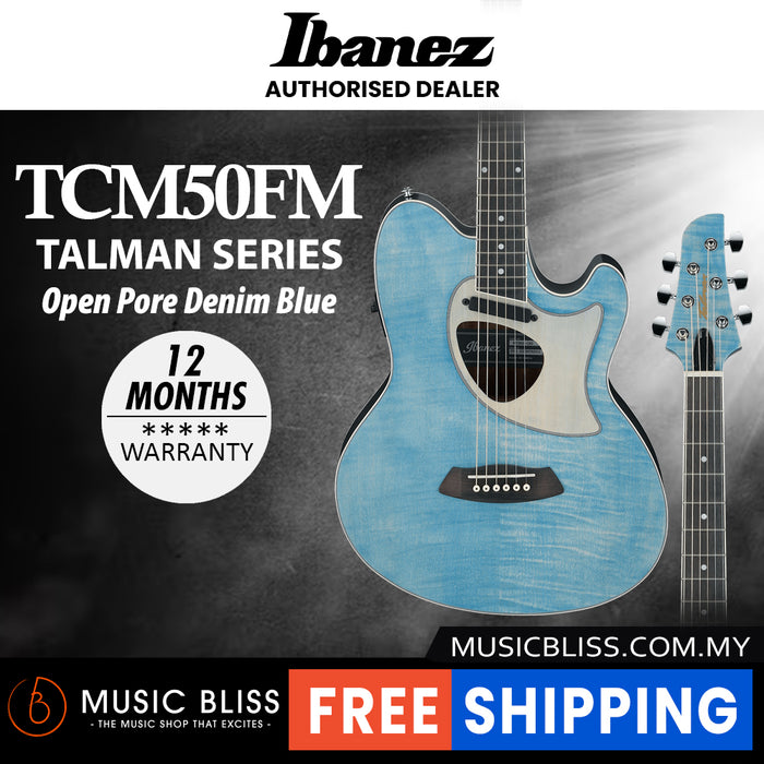 Ibanez Talman TCM50FM Acoustic-Electric Guitar - Open Pore Denim Blue