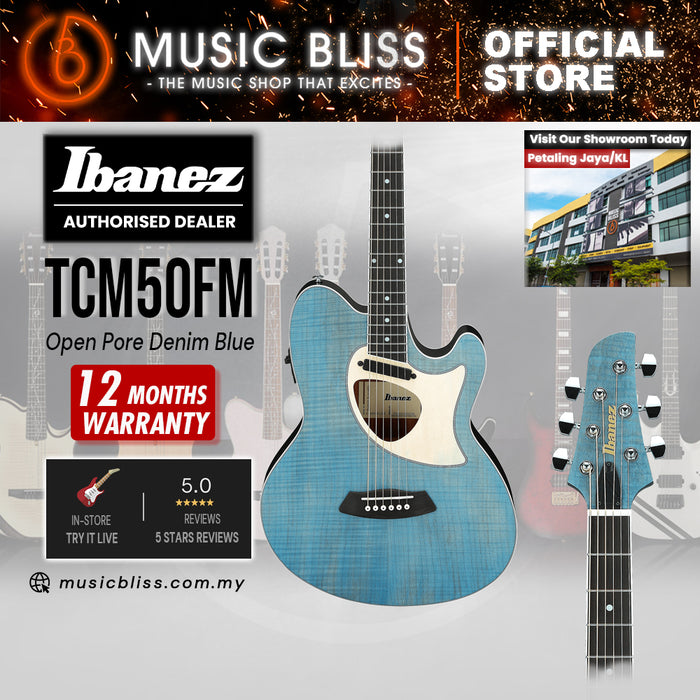 Ibanez Talman TCM50FM Acoustic-Electric Guitar - Open Pore Denim Blue