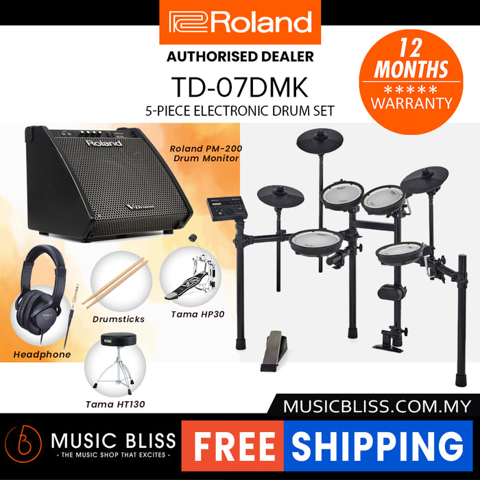 Roland V-Drums TD-07DMK Electronic Drum Set with RH-5 Headphone, Kick Pedal, Throne and Drumsticks