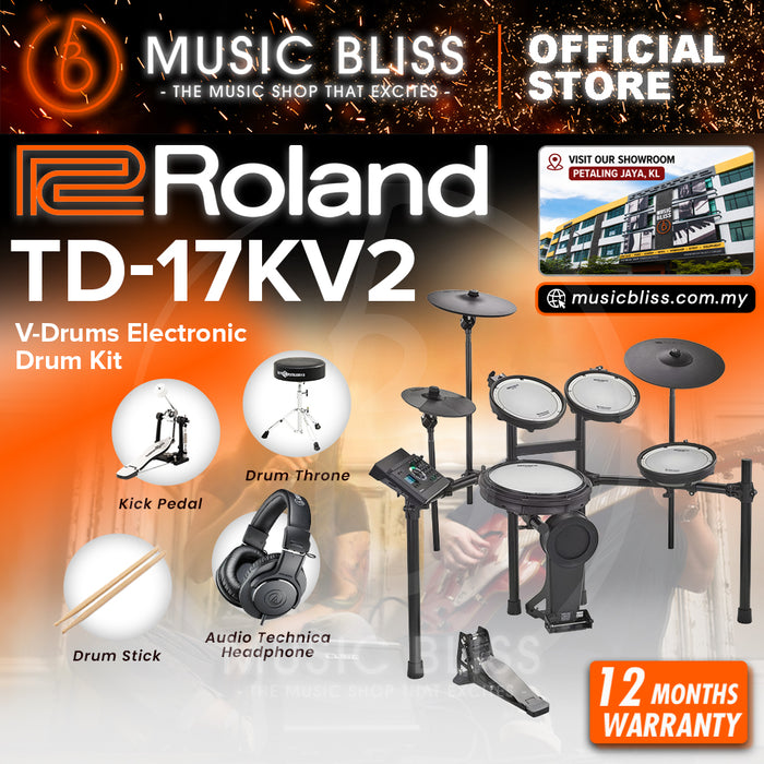 Roland TD-17KV Gen 2 V-Drums Digital Drum Electronic Drum with RH-5 Headphone, Kick Pedal, Drum Throne and Drumsticks