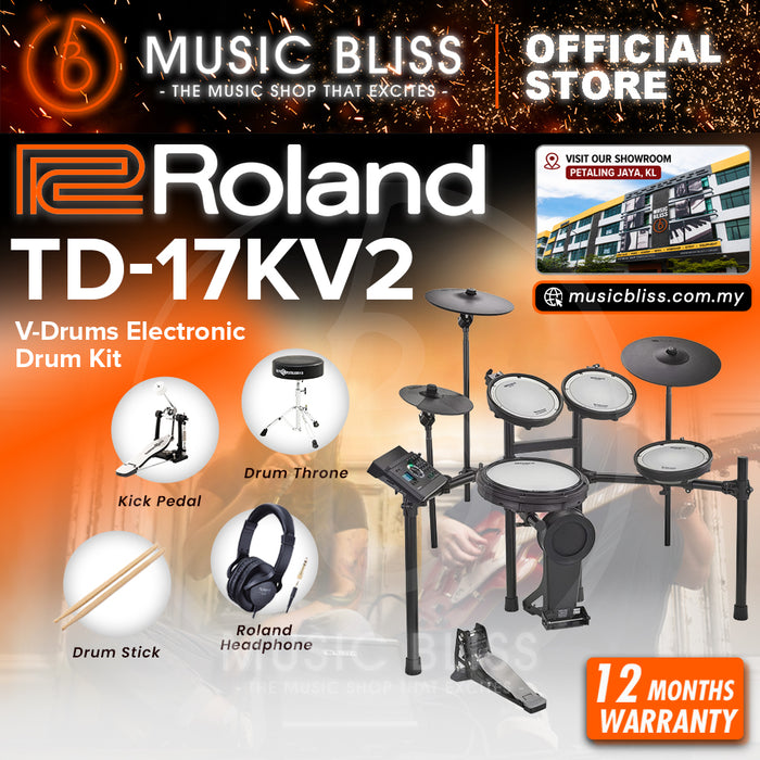 Roland TD-17KV Gen 2 V-Drums Digital Drum Electronic Drum with RH-5 Headphone, Kick Pedal, Drum Throne and Drumsticks