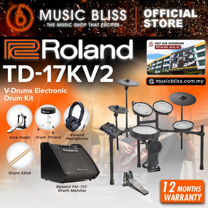 Roland TD-17KV Gen 2 V-Drums Digital Drum Electronic Drum with RH-5 Headphone, Kick Pedal, Drum Throne and Drumsticks
