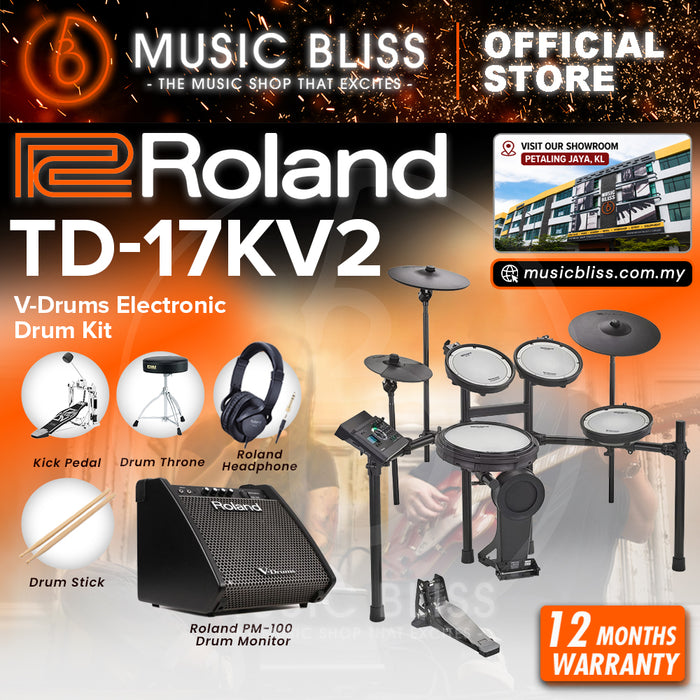 Roland TD-17KV Gen 2 V-Drums Digital Drum Electronic Drum with RH-5 Headphone, Kick Pedal, Drum Throne and Drumsticks