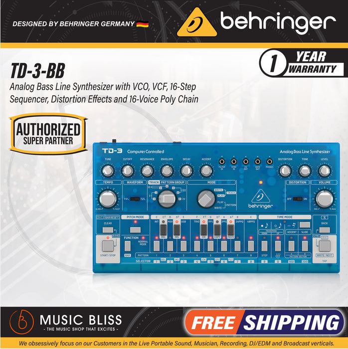 Behringer TD-3-BB Analog Bass Line Synthesizer - Baby Blue - Music Bliss Malaysia